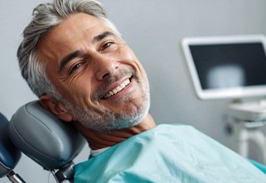 Older man reclined in dental treatment chair